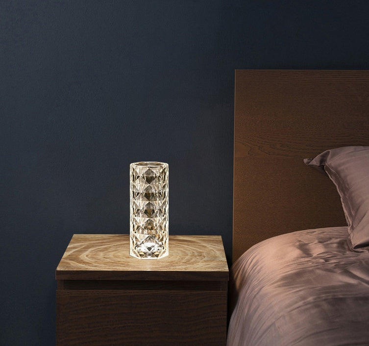 Nordic Crystal USB Table Lamp – Touch Dimming Diamond Night Light with Rose Projection