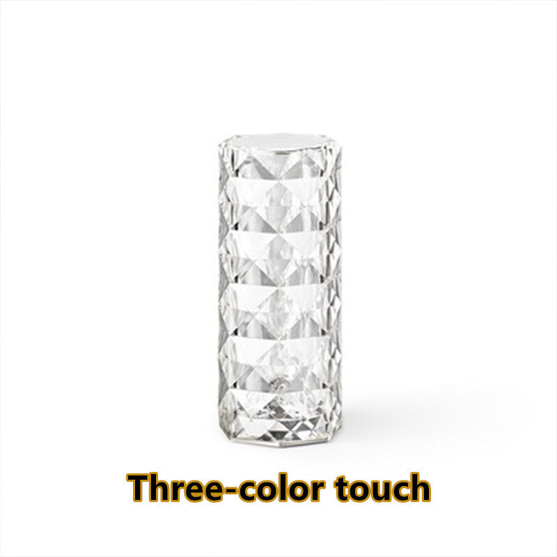 Nordic Crystal USB Table Lamp – Touch Dimming Diamond Night Light with Rose Projection