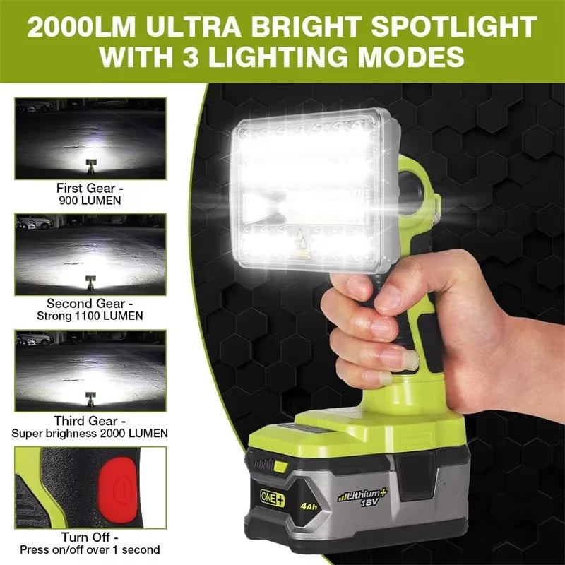 Ryobi 18V Cordless LED Work Light - 18W Portable Spotlight with Pivoting Head