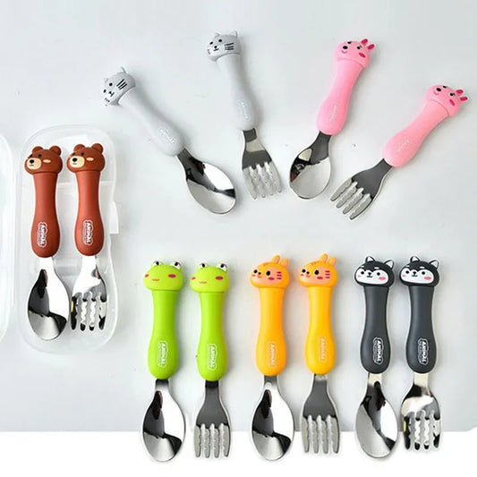 Cartoon Kids Spoon and Fork Set - Fun Tableware for Children