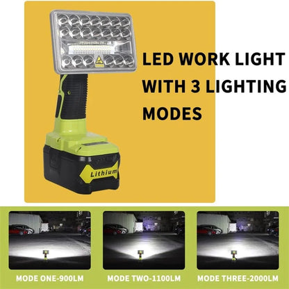 Ryobi 18V Cordless LED Work Light - 18W Portable Spotlight with Pivoting Head