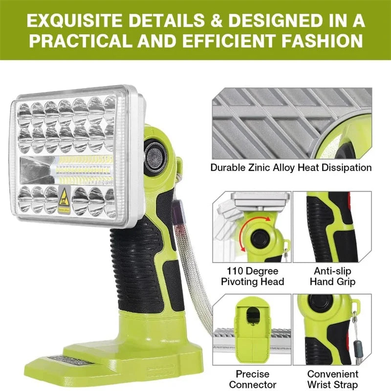 Ryobi 18V Cordless LED Work Light - 18W Portable Spotlight with Pivoting Head