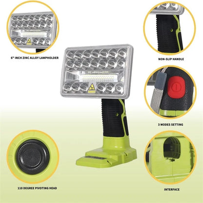 Ryobi 18V Cordless LED Work Light - 18W Portable Spotlight with Pivoting Head